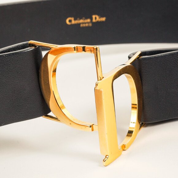 Christian Dior 30 Montaigne Black Leather CD-Buckle Belt - Picture 4 of 6
